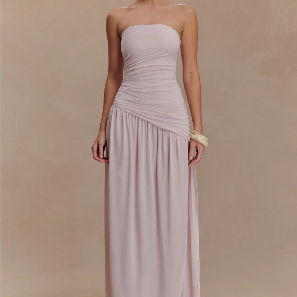 Bex Strapless Slinky Maxi Dress With Split - Pale Pink